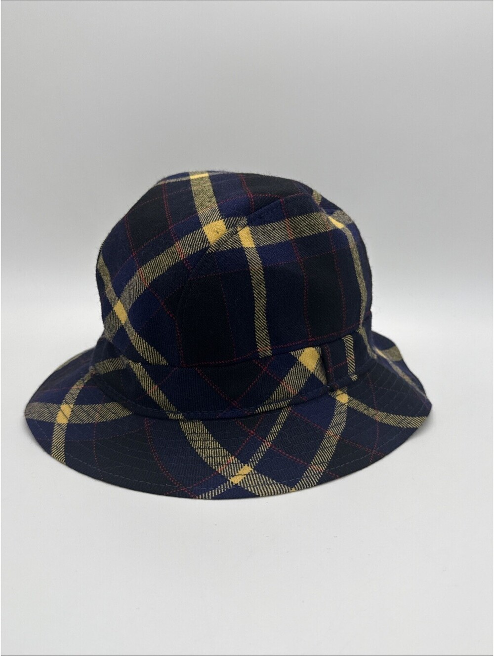 Avoca Handweavers Ireland Wool Plaid Tartan Bucket Hat Navy Yellow Size Small
